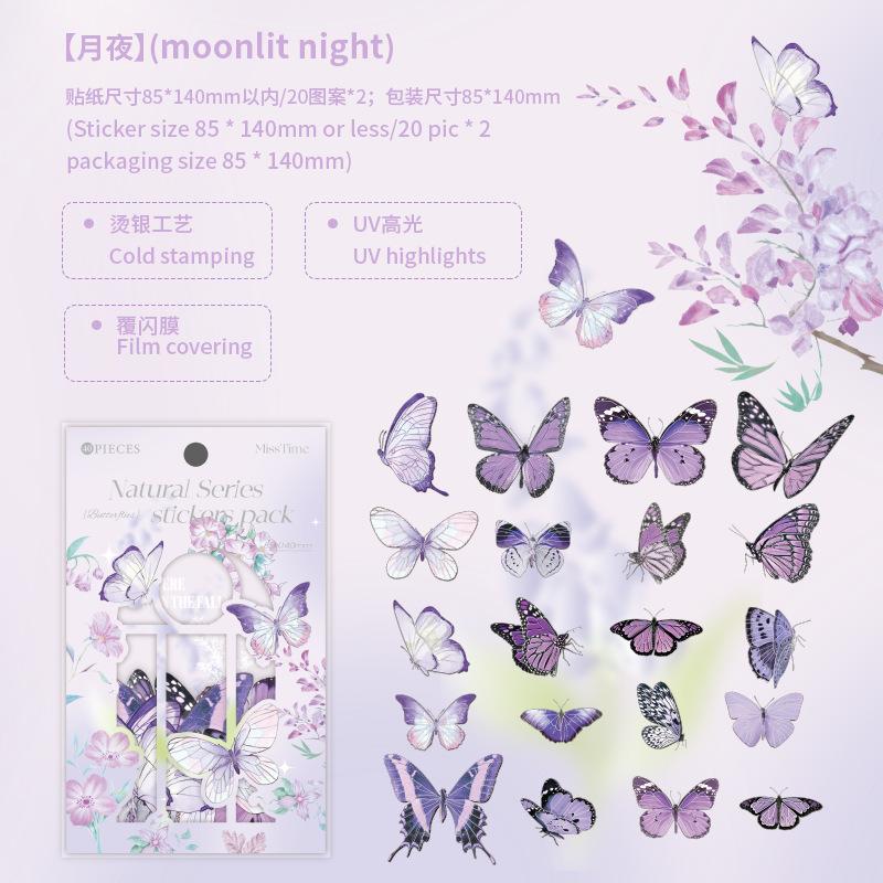 40Pcs Colorful Gold Foil Iridescent Butterfly Stickers Ins Hot Style Journal Decor Stickers