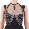 Gargantilla de Cuero Multicapa con Borlas y Cadena de Aleación para Pecho y Cintura, Superventas Transfronteriza