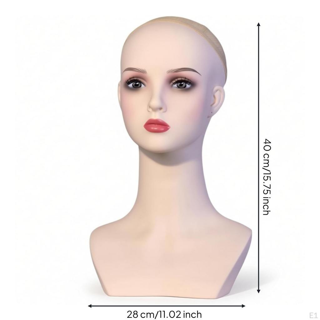 Mannequin Head with Shoulders Realistic Display Bust Authentic Hairpiece Stand for