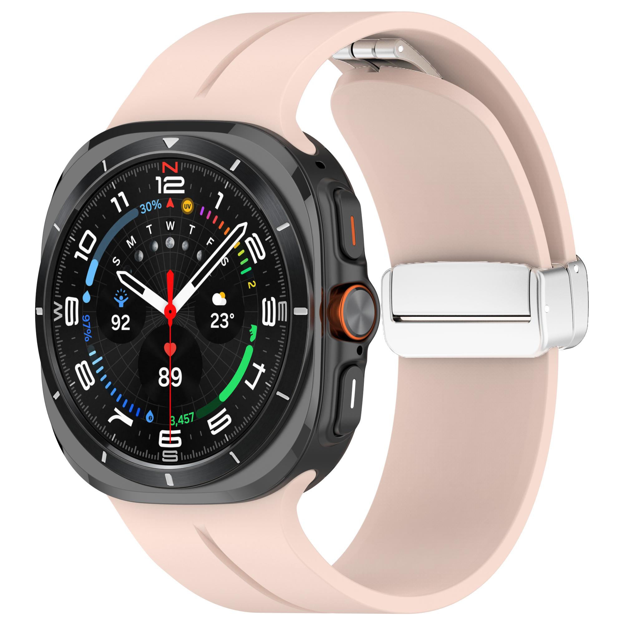 

For Samsung Galaxy Watch Ultra 47mm Silicone Smartwatch Band Wrist Strap with Silver Magnetic Folding Buckle Red