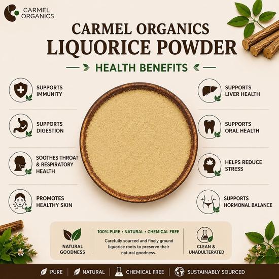 CARMEL ORGANICS Süßholzwurzelpulver (340 Gramm) | Yashtimadhu Pulver für Gesundheit, Haut- und Haarpflege | Natürlich | Essbar