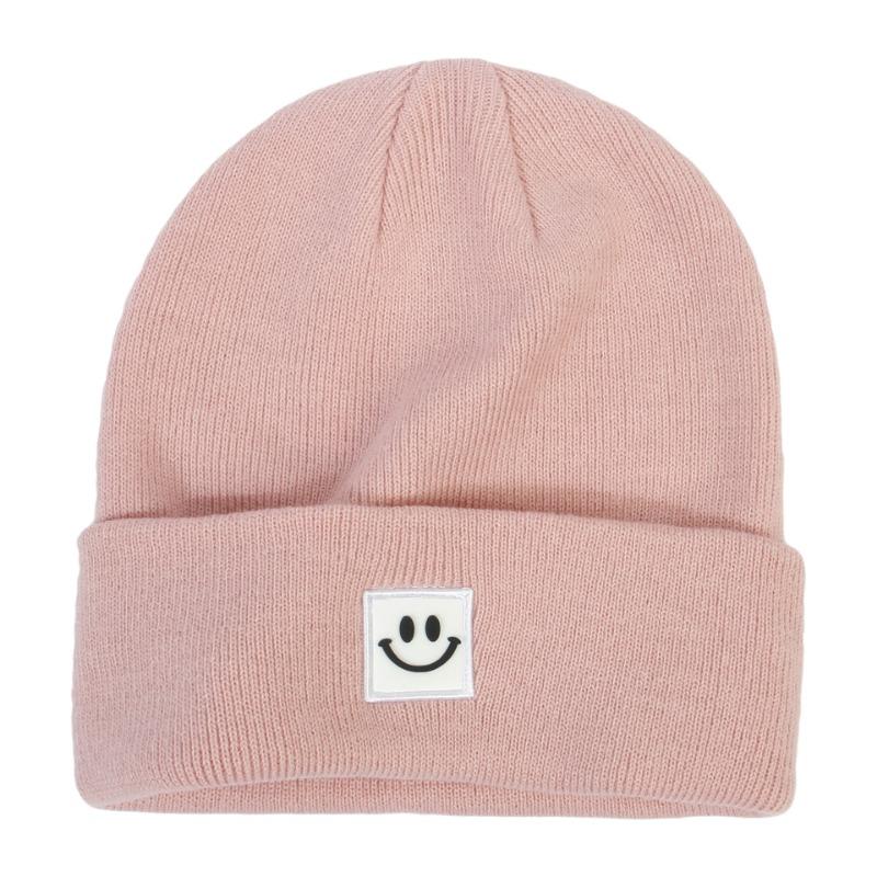 Smiling Face Label Hat Women's Solid Color Knitted Hat Outdoor Leisure Baita Warm Woolen Hat Men's Winter Hat