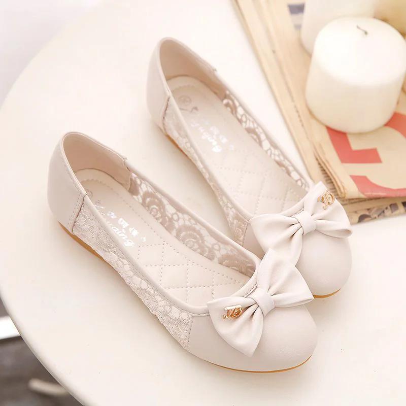 Fashion Slip-on Round Toe Moccasins Ladies Footwear with Bow High Quality Fashion Korean Style Stylish 2025 Summer 39 Women's Flat Shoes
