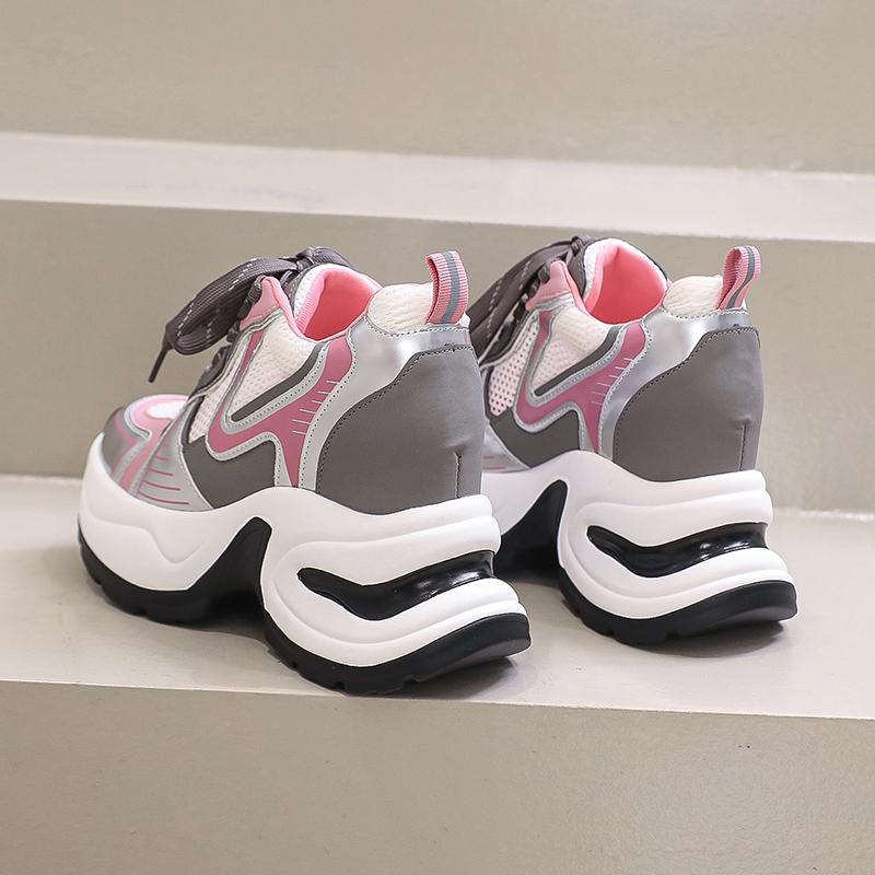 Fashion High Platform Casual Lace-up Sneakers for Women 2025 Fashion Designer Lightweight Breath Mesh Leather Thick Heel Sport Dad Shoes