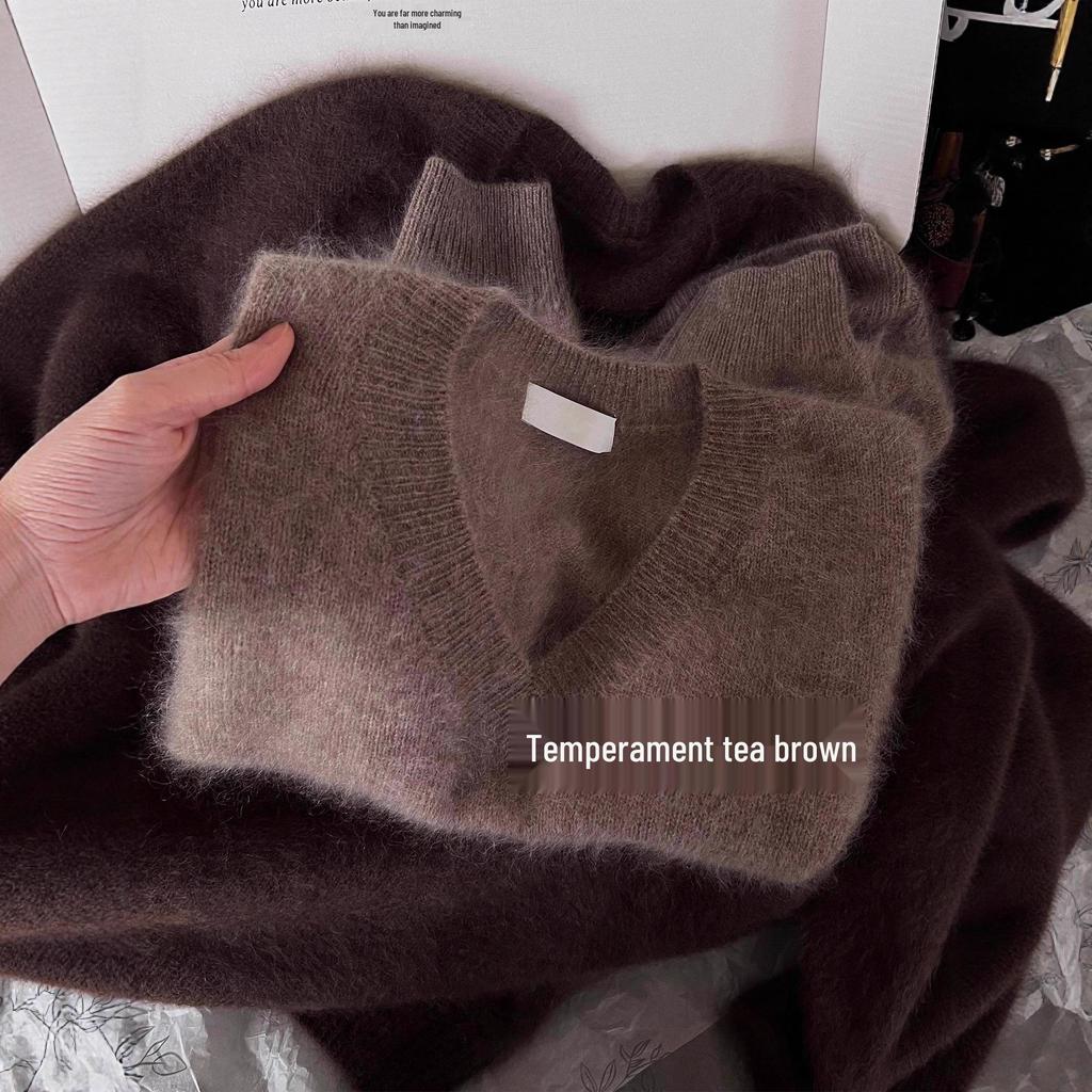CHAO Recommendation: Women's Retro Coffee Color Imitation Mink Velvet Sweater - Soft, Cozy, Lazy Style Knitwear for Winter
