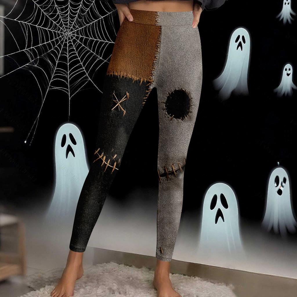 Women's Casual Fashion Outdoor Halloween Printed Slim Elastic Yoga Pants Cropped Pants