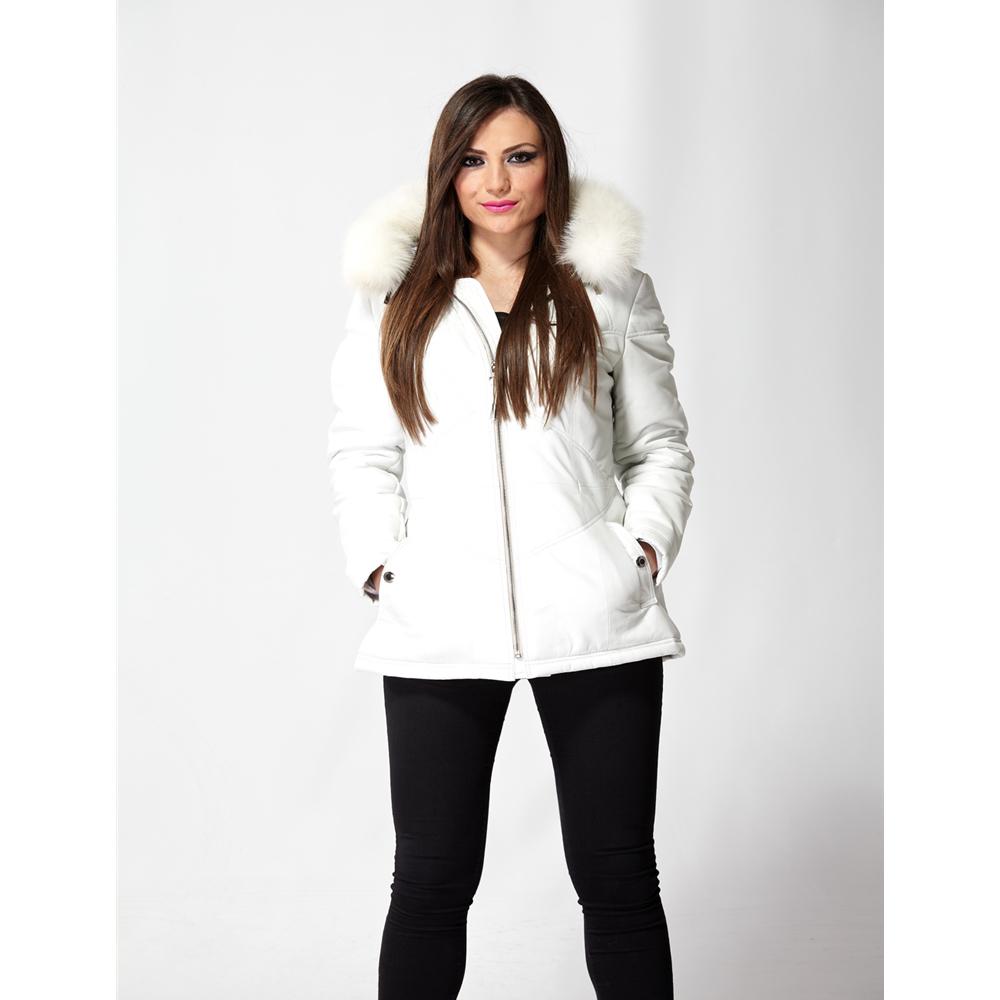 

Кожаное пальто Prina с меховой отделкой XS белый