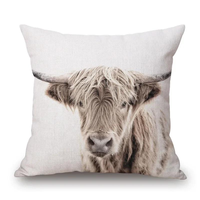 

Чехол для подушки с изображением животных в скандинавском ретро-стиле, наволочка с принтом коровы, теленка, оленя, козы, лося, лисы и медведя 45x45cm