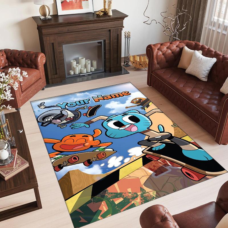 Personalized Crystal Velvet Carpet Custom Name Text,Amazing World of Gumball Anti Slip Area Rug For Home Decoration