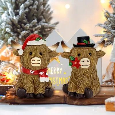 Christmas Cow Figurine Resin Highland Cow Ornament Festive Tabletop Farmhouse Cow