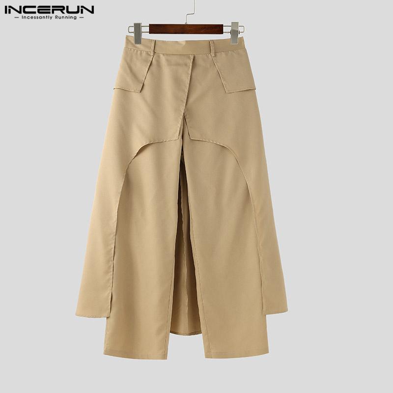 INCERUN Men Spring High Waist Back Ruffled Layers Solid Color Casual Long Straight Pants