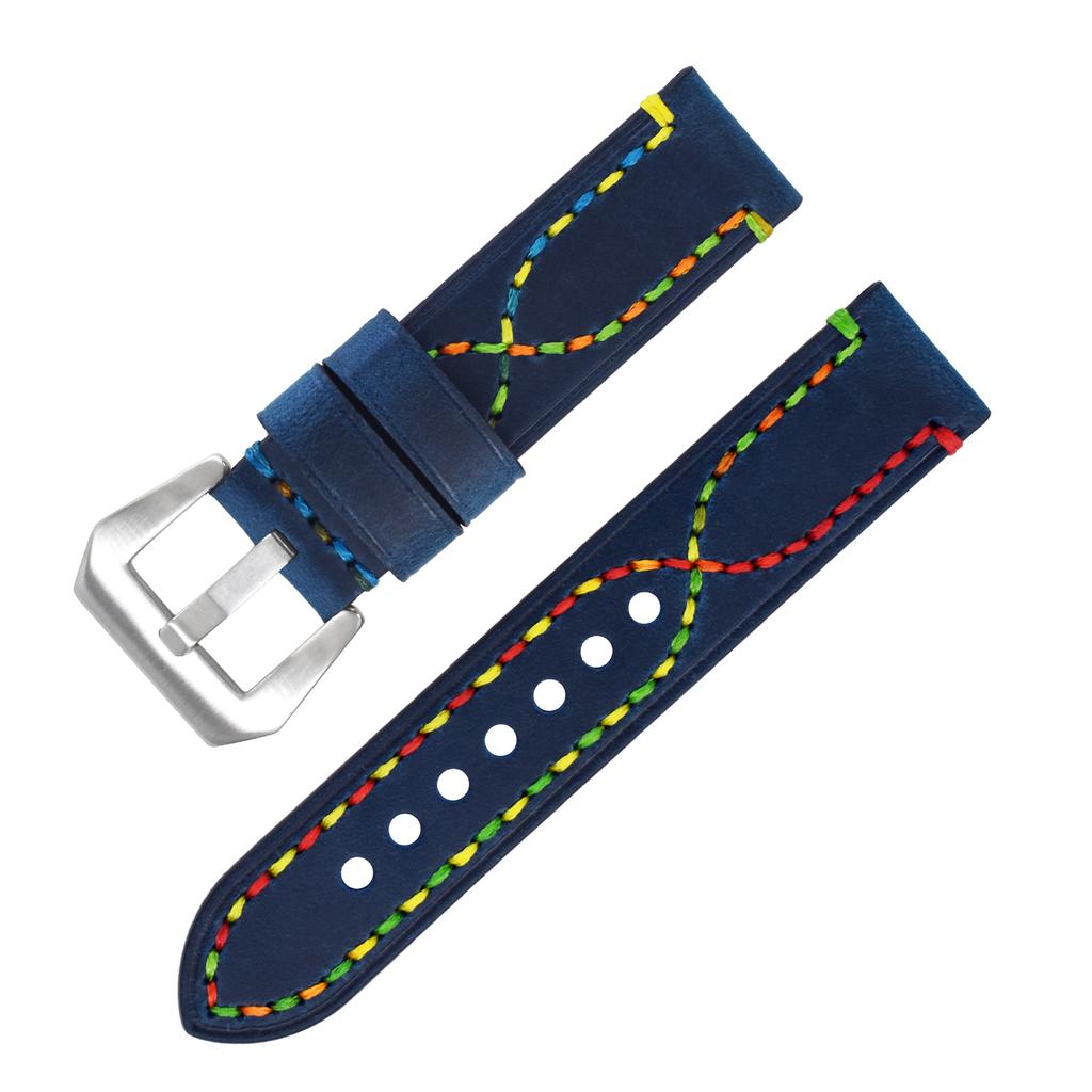 Handmade Color Thread First Layer Crazy Horse Leather Universal Watch Strap Adaptation 18 20 22 24 26mm