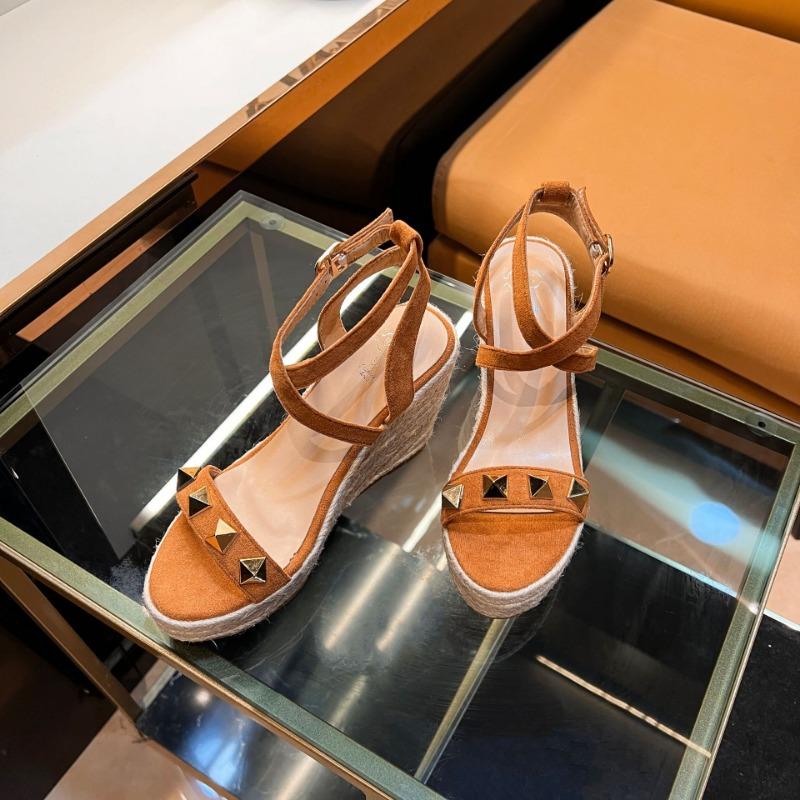 2025 Hot Sale New Spring and Summer Rivet Hemp Sole Wedge Heel Sandals Thin Belt Woven Platform High Heels Shoes for Women