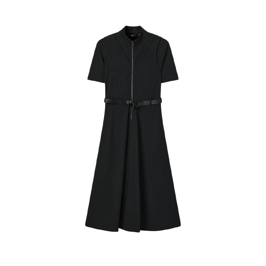 

FILA Milano Series Basic Stand Collar Simple Solid Color Casual Short Sleeve Dress Women dresses F11W625307F-BK M