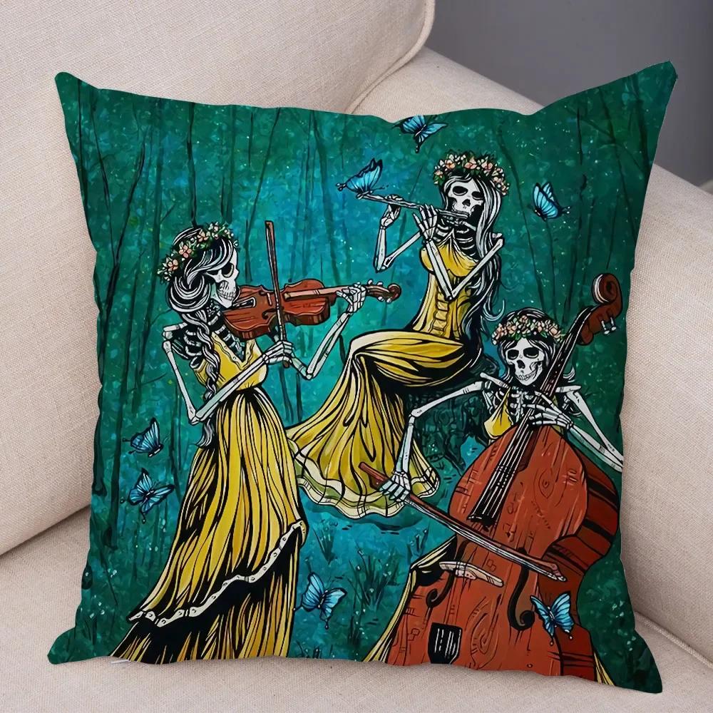Capa de Almofada de Desenho Animado Fofa Colorida Caveira Fronha Carro Sofá Decoração para Casa