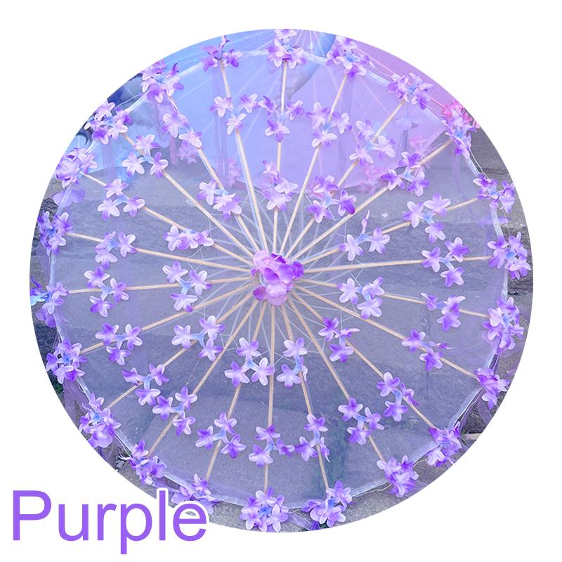 

1 шт. 76 см Зонт для рукоделия с цветами Прозрачный для сценических выступлений Классический для квадратных танцев Реквизит для фотографии Шелк фиолетовый
