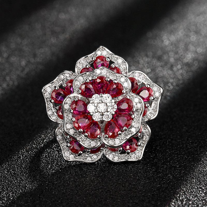Набор украшений Кольцо Ожерелье Браслет Камелия Полный Рубин цвета голубиной крови Ретро Роскошь Женский Стиль Партийная Доставка