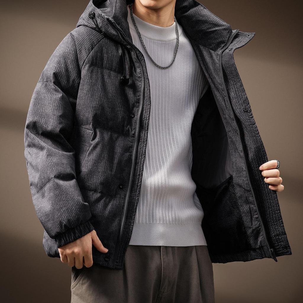 Men's High-End Hooded 90% Duck Down Jacket – Short, Thick, Warm, Trendy, Casual Winter Outerwear