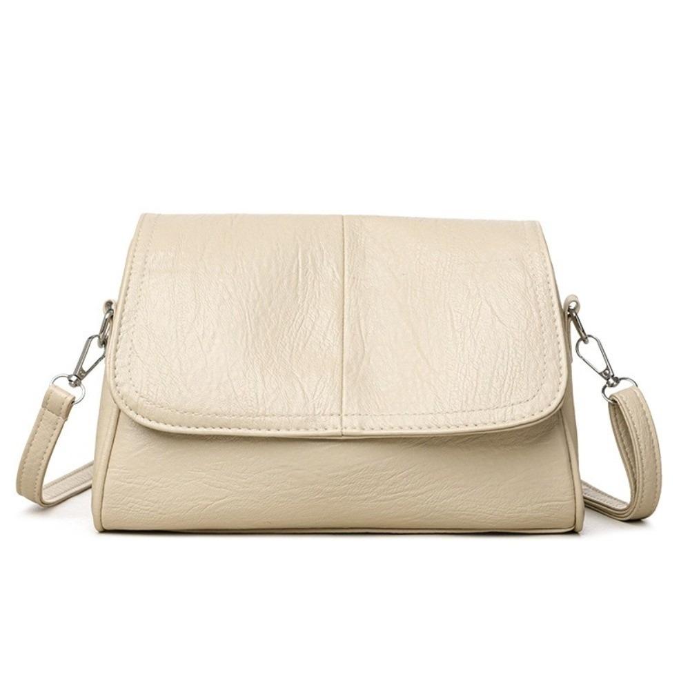 

Flap PU Crossbody Bag Oil Wax Large Capacity Shoulder Bag Adjustable Strap Casual Mom Pouch Work бежевий