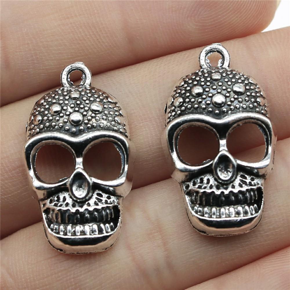 20pcs Skull Charms Antique Silver Color Cute Skull Charms Pendants For Bracelets Bat Skull Charms Making Jewelry