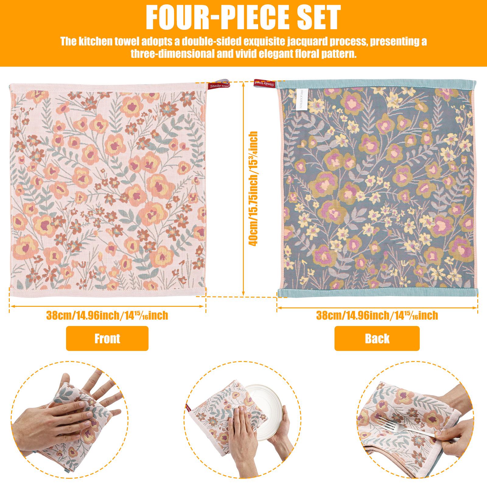

4 шт. Кухонные чайные полотенца Хлопковые впитывающие Салфетки для посуды с петлей для подвешивания 38x40 см Двустороннее Полотенце для рук Салфетка для уборки для дома