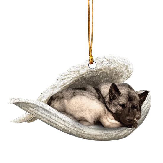Dog Sleeping In Angel Wings Ornament 2D Flat Car Rear View Mirror Hanging Charm Pet Memorial Keepsake for Christmas Tree Car Interior Accessories