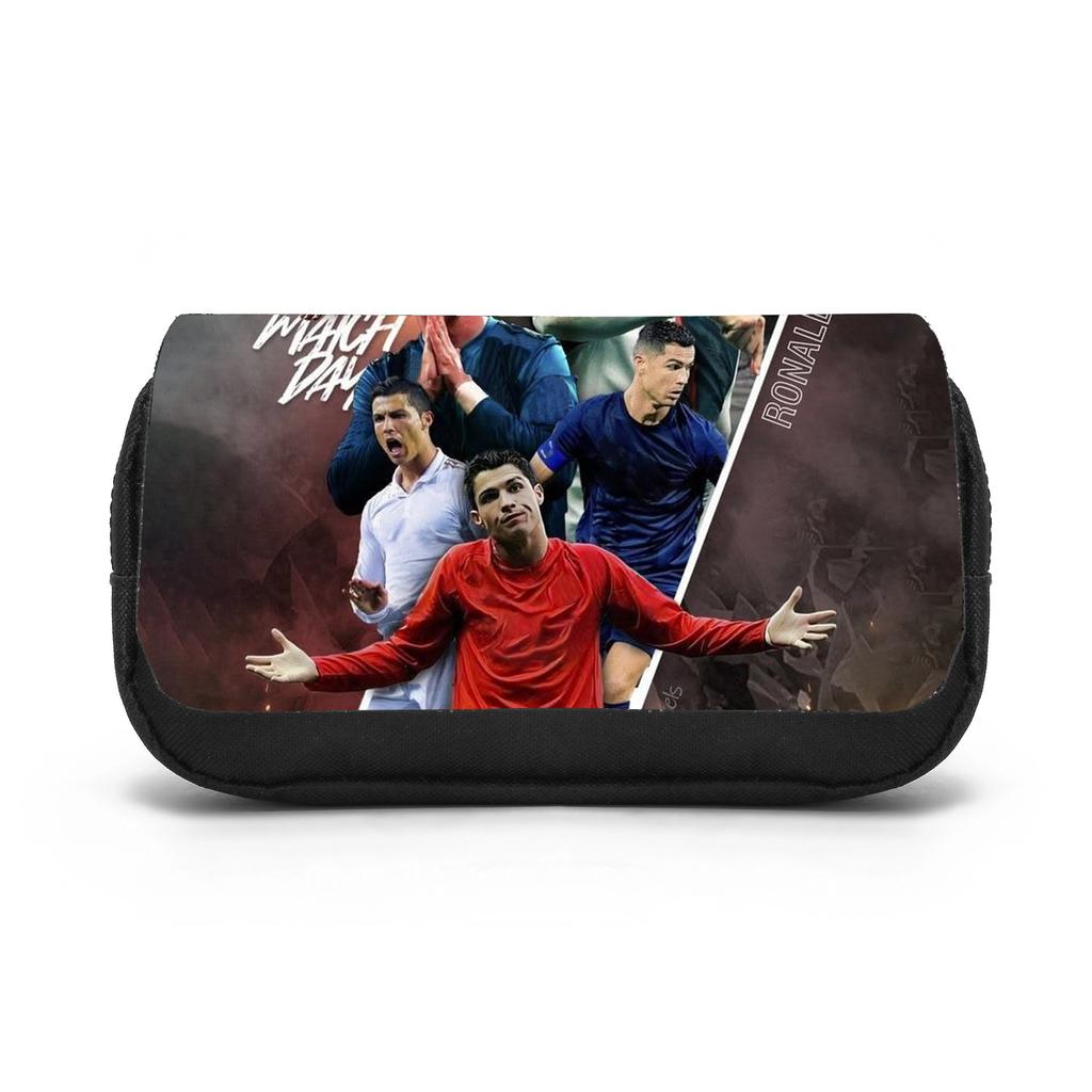 Trousse cu strat dublu CR Ronaldo pentru băieți, fete și studenți, geantă pentru pixuri, star de fotbal, capacitate mare, geantă organizator pentru rechizite
