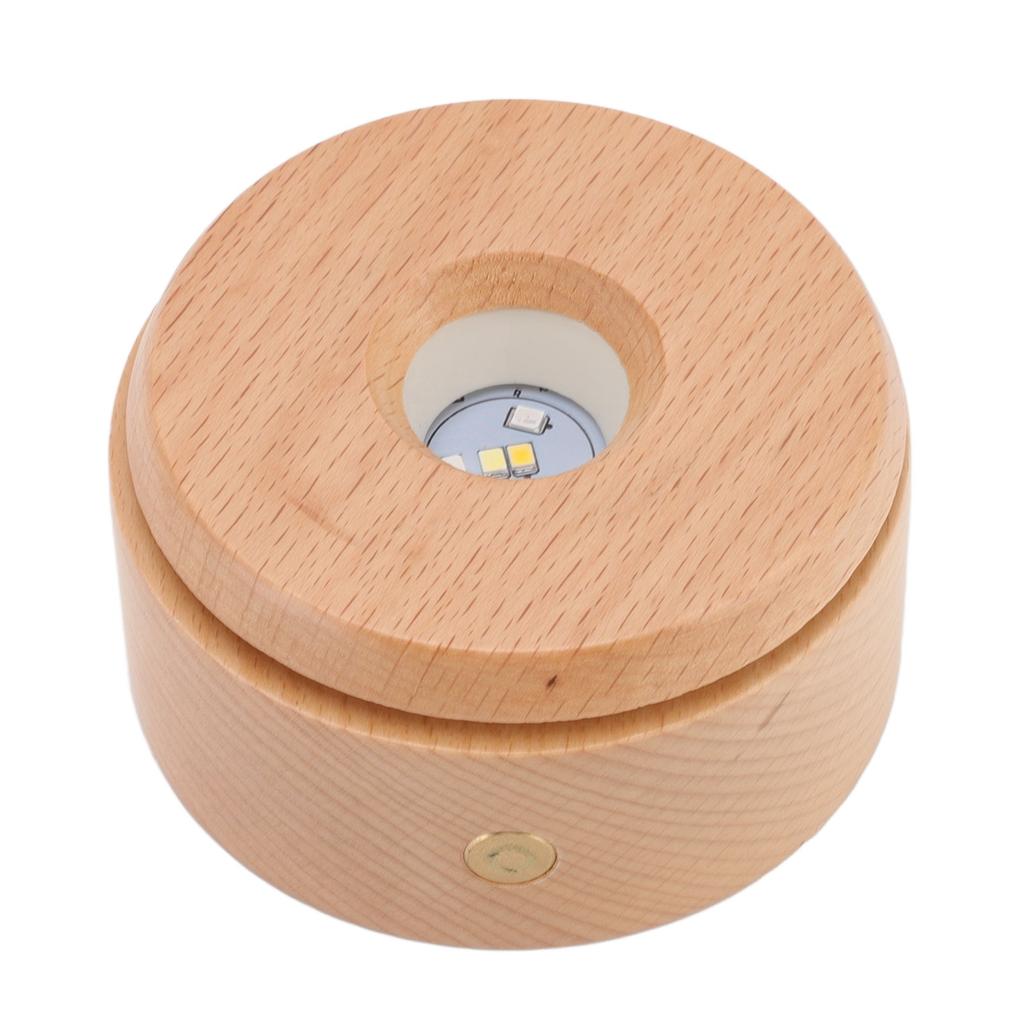 Wooden LED Display Base Rotatable Multi Mode Wood Light Display Base Touch Dimming Crystal 3D Art Display Stand