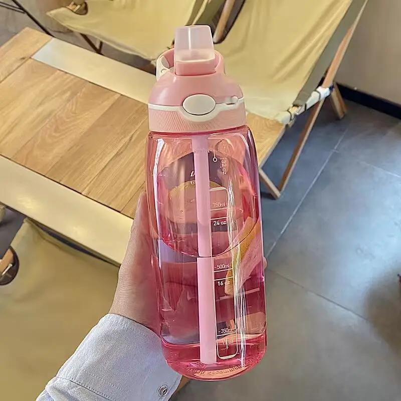 1L Straw Sports Water Bottle Portable Large Capacity with Straw Sports Water Bottle Gym Camping Trip