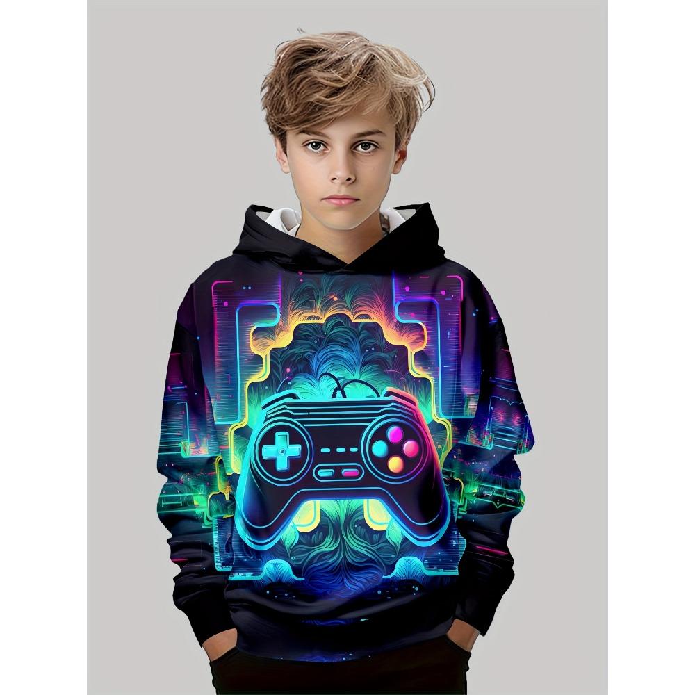 Ropa para niños, sudaderas con capucha para niños, manga larga, estampado de gamepad 3D, ropa para niños de primavera y otoño, ropa informal para exteriores, ropa elegante para niños y niñas, tops