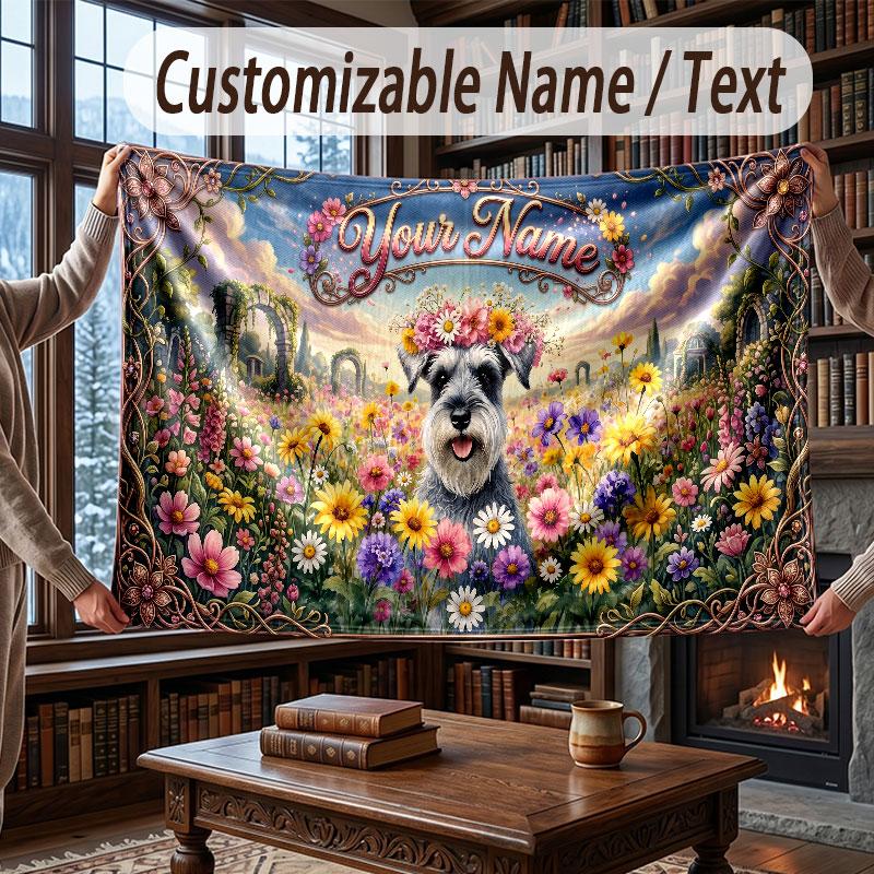 Floral Garden Theme Throw Blanket Custom Name Text Personalized Blanket Soft Cozy Blanket for Home Sofa Bed