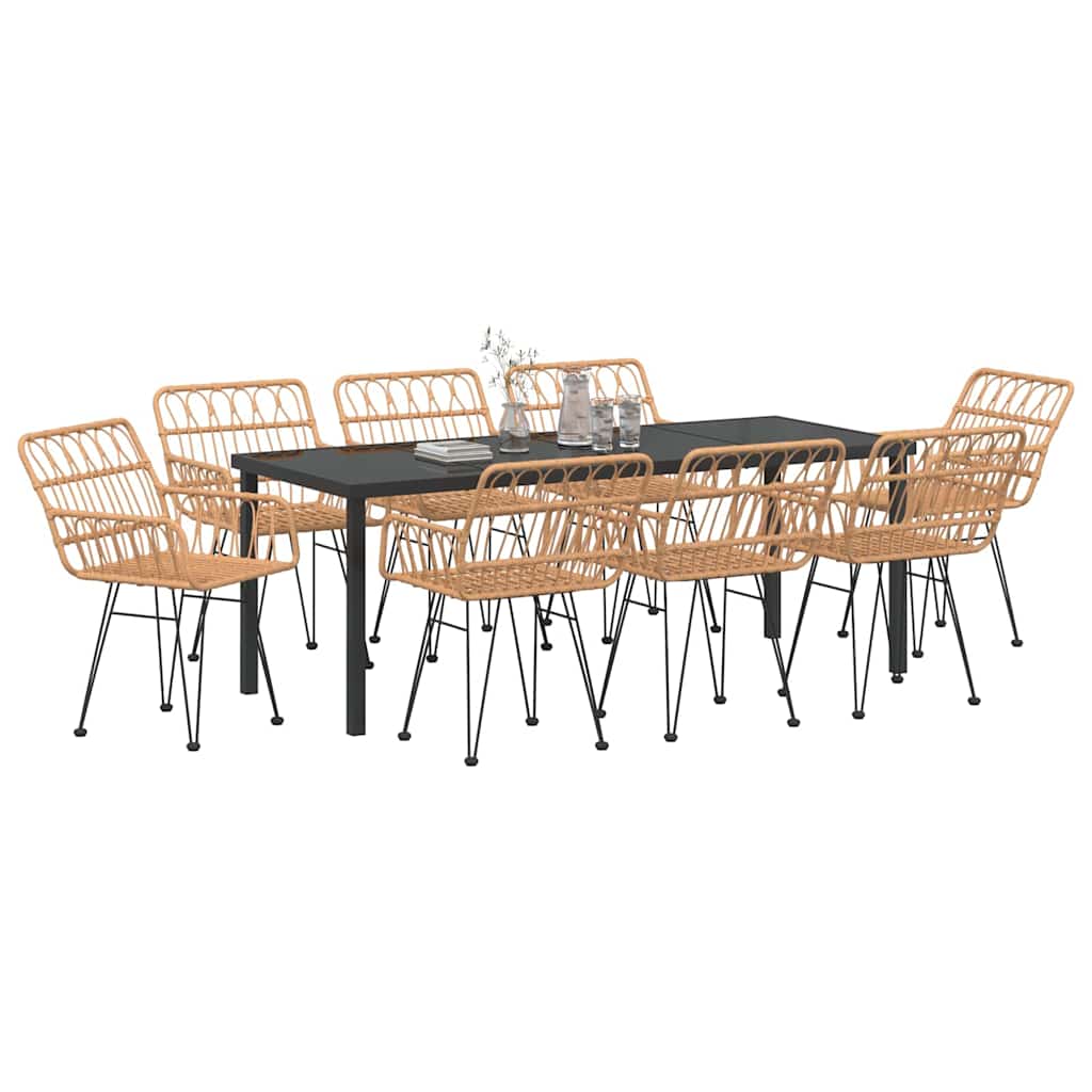 Garden Dining Set 9 pcs Brown Powder Coated Steel