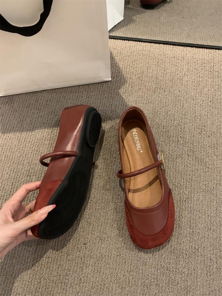Red Mary Jane Shoes Women's Shoes Spring 2025 New Round Head Soft Sole Soft Surface Word with Shallow Mouth French Single Shoes