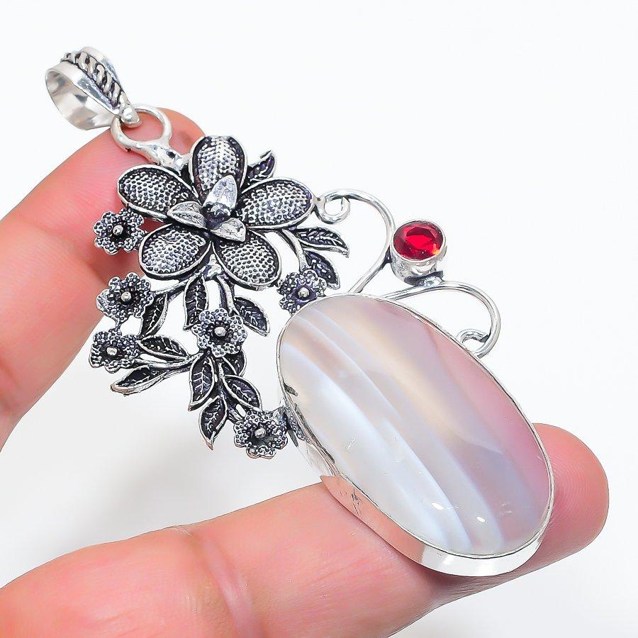 

Подвеска из натурального ботсванского агата, граната из стерлингового серебра 925 пробы 3,35 дюйма H3T84