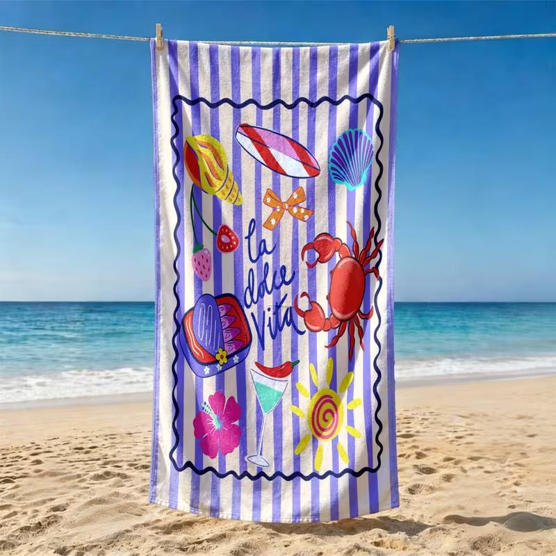 Cute Pink Drink Up Wine Glass Heart Print Beach Towel Soft Quick Dry Sandproof Bath Towel For Summer Beach Pool Travel Holiday