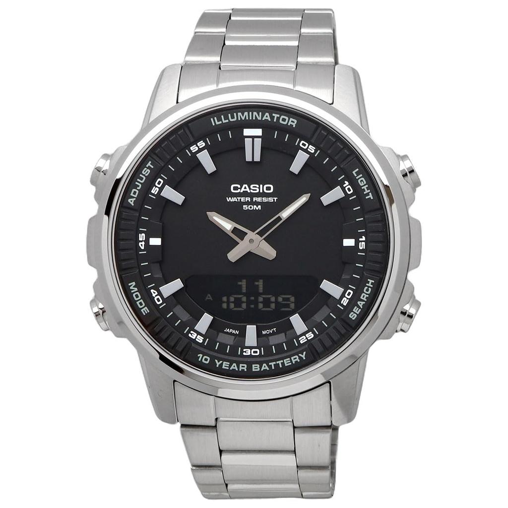 Casio World Time Quartz Watch with Black Metal Overseas Model AMW-880D-1AV Analog-Digital Men's Band, [Used]