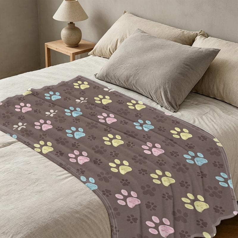 Paw Print Flannel Throw Blanket with Bound Edges – Soft, Cozy, Warm Cute Blanket for Couch, Home, Christmas, Halloween Use