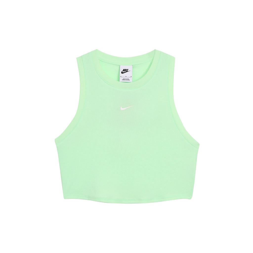 Nike Solid Color Logo Embroidered Ribbed Short Sports Vest Women Tops Steam-Green FB8280-376