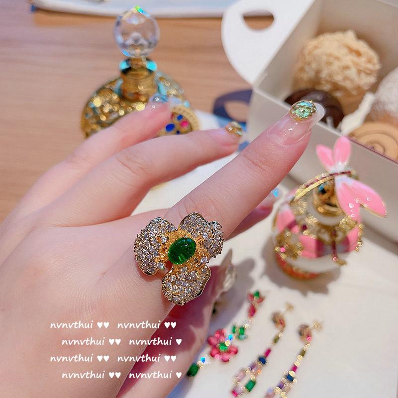 Oil Painted Peacock Emerald Flower Pendant, 18K Gold Plated Multi-Faceted Tetris Zircon Tassel Earrings