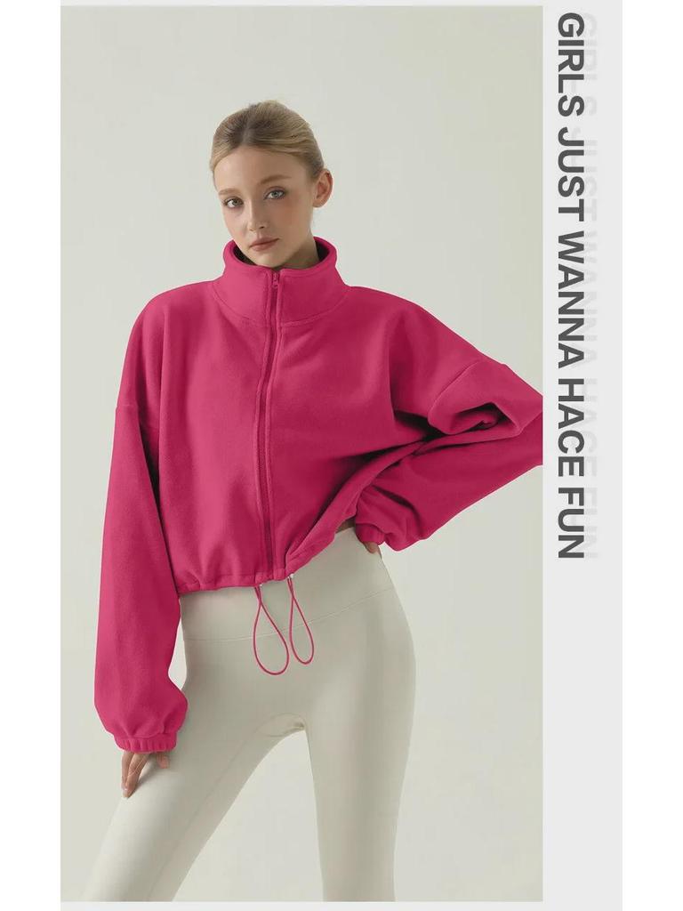 Velvet-Enhanced Stand Collar Sports Jacket: Warm, Thickened, and Perfect for Outdoor Fitness and Running in Autumn and Winter