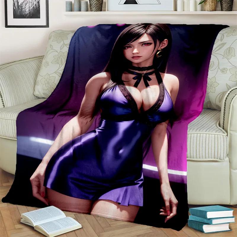 3D Tifa Aerith Sexy Lace Girl Game Cartoon Blanket,Soft Throw Blanket for Home Bedroom Bed Sofa Picnic Office Cover Blanket Kids