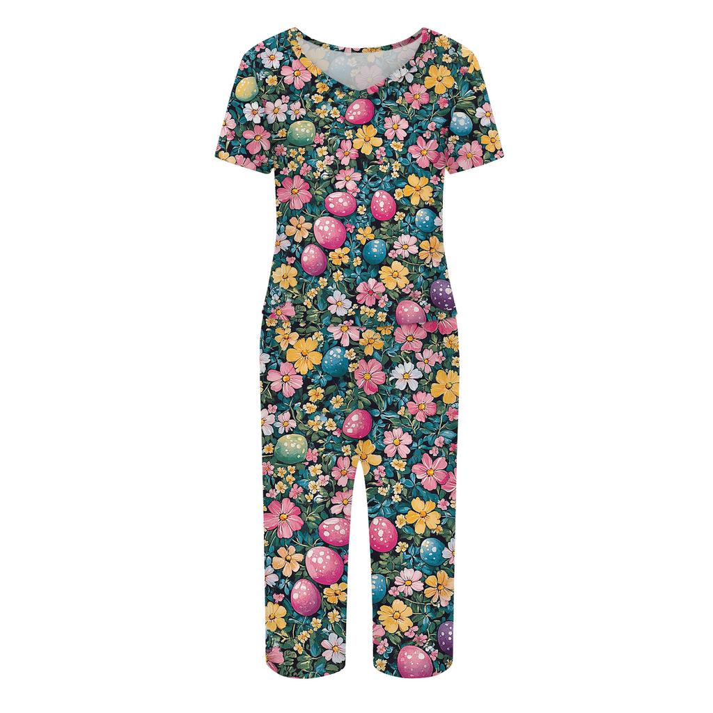 2 Piece Sets For Women Short Sleeve Top And Pants With Pockets Workout Soft  Print Sets