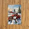 Vintage Snowman and Red Truck Metal Tin Sign, Farmhouse Iron Wall Art for Indoor Outdoor Decor, 8x12 Inch