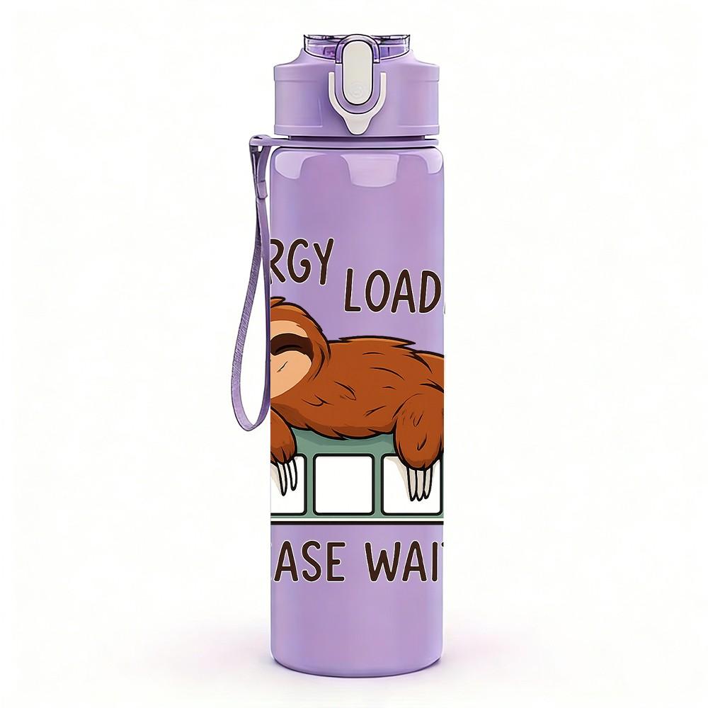 1PC Sloth Energy Loading Text 750ml Color Plastic Sports Water Bottle Leakproof Flip Straw Lid Suitable for Sports Office Home Use