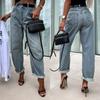 Damen Street Hipster Lässig Locker Damenjeans Denimhosen Knöchellang Mode Hohe Taille
