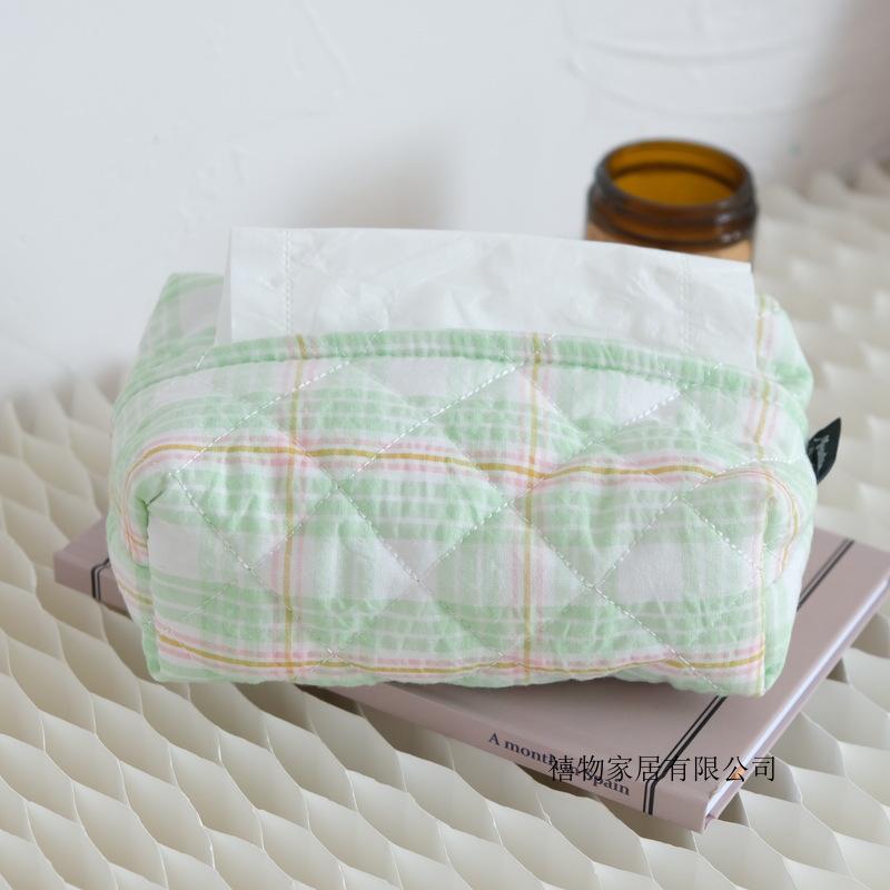 Husă de șervețel japoneză pentru tamburină - model cu margarete galbene mici și carouri albastru-verde