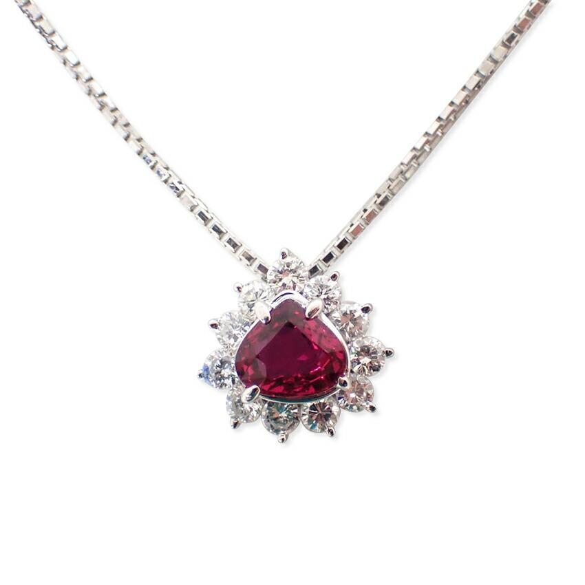 

[Used] Pt900/Pt850 ruby diamond pendant necklace/g446-87