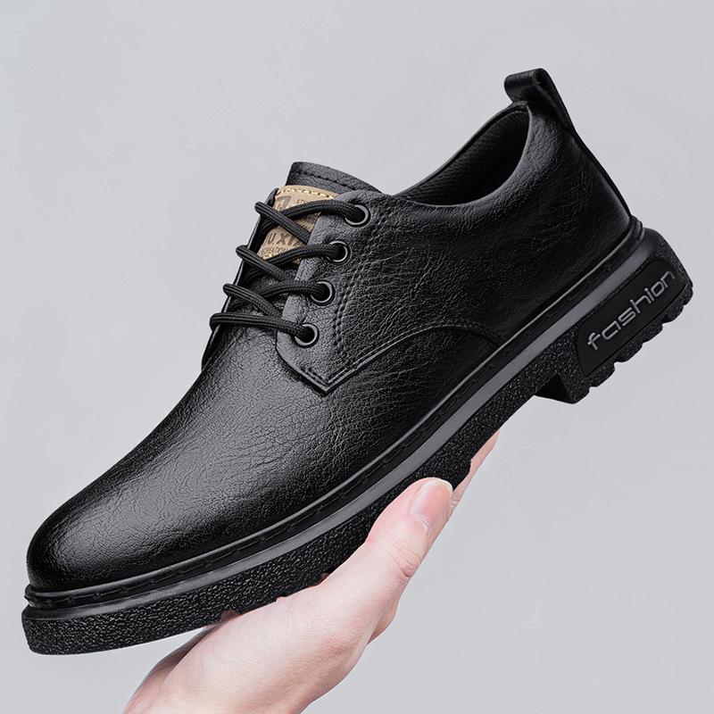 Men's Genuine Leather Casual Dress Shoes - Soft Sole, Non-Slip, Wear-Resistant, Versatile Low-Top Lace-Up Design