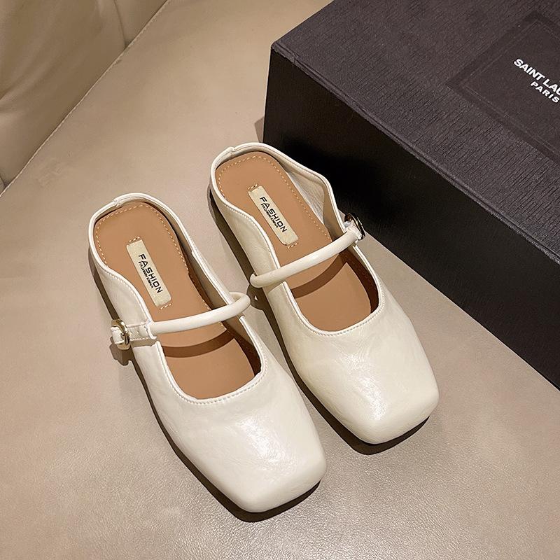 French Bag Head Half Slippers Women's Spring Wear 2025 New Flat-bottomed Fashion with Skirt Muller Lazy Sandals Single Shoes