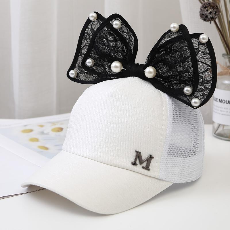 Children Big Bow cartoon Baseball Cap Cute Girls Pearl Snapback caps Sun Caps Mesh Rabbit Ear UV Protection Summer Hats boy
